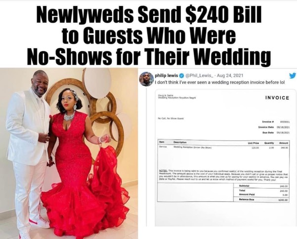 Couple Sends Wedding No-shows a bill