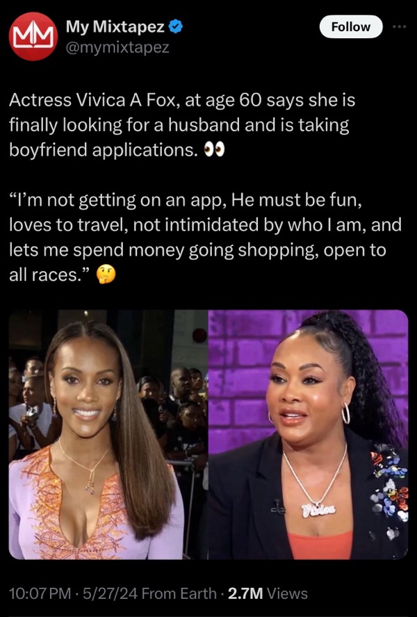 Vivica Fox is looking for love at age 60! 😍😍