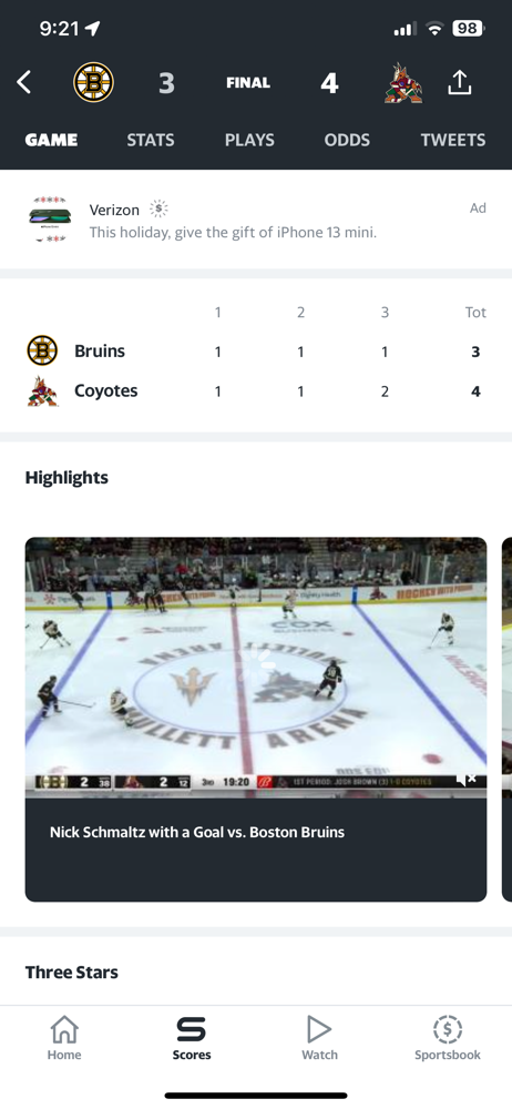 Bruins lose a tight contest to the coyotes, losing 4-3.