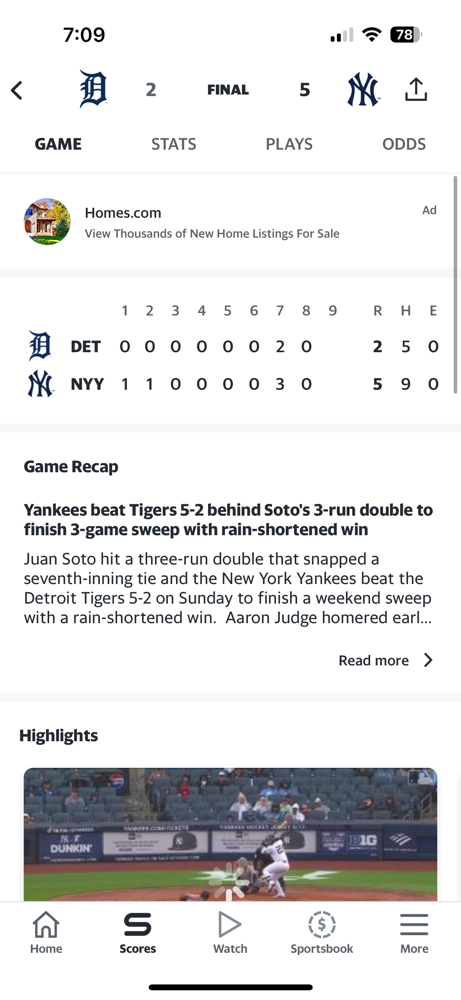 The Yankees complete the sweep of the Tigers winning game 3 5-2!