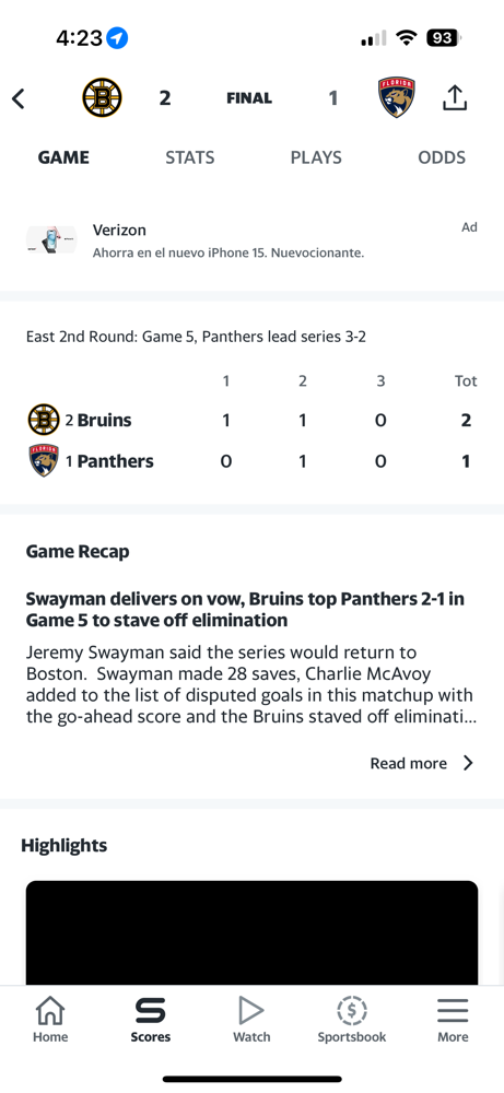 The Bruins and Panthers engage in a brutal game 5, but the Bruins are able to win 2-1 and keep their season alive!