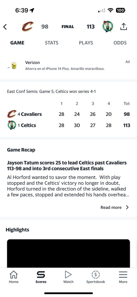 The Celtics struggle, but are able to put together a 113-98 win over the Cavaliers in game 5! The Cavaliers have now been eliminated!