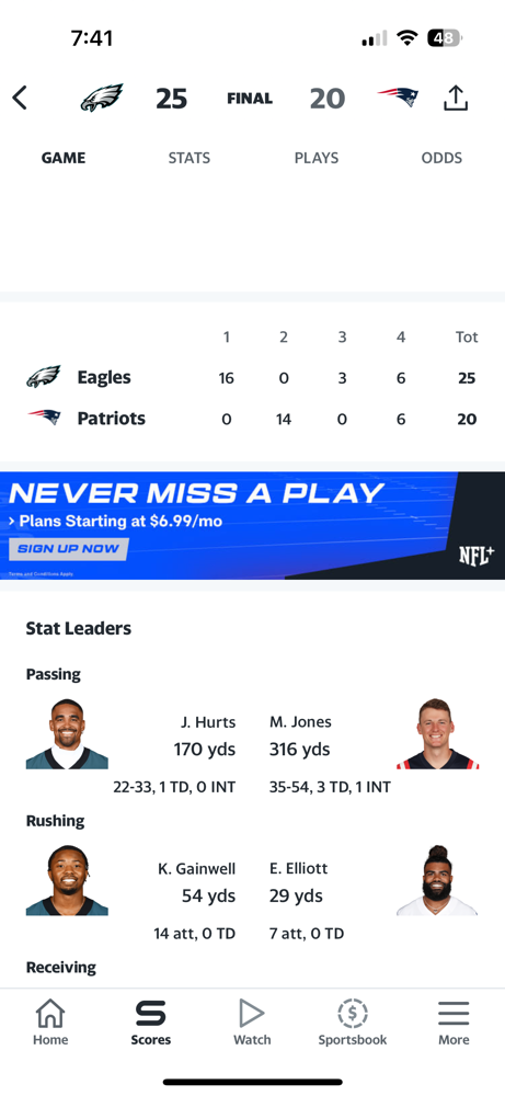 The Patriots start out terrible, but manage to battle back, but it’s all for not as the Eagles sneak away with the week 1 victory, winning 25-20.