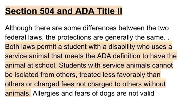 Guide Dogs/Emotional Support Animals ARE allowed in the classroom.