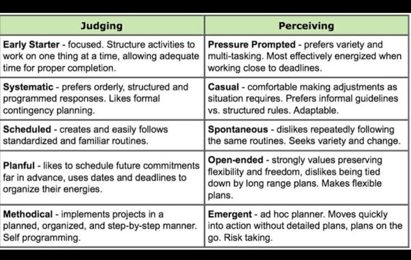 Judging vs Perceiving/ do you like structure or to go with the flow?  Or both?