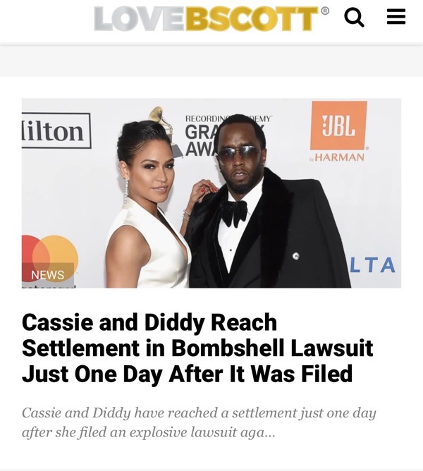 Cassie/Diddy: Settlement Reached in Less than 24 Hours