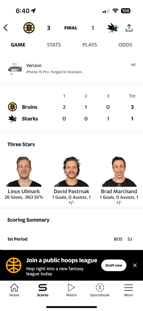 The Bruins now have three wins on the season, as they beat the Sharks, 3-1!