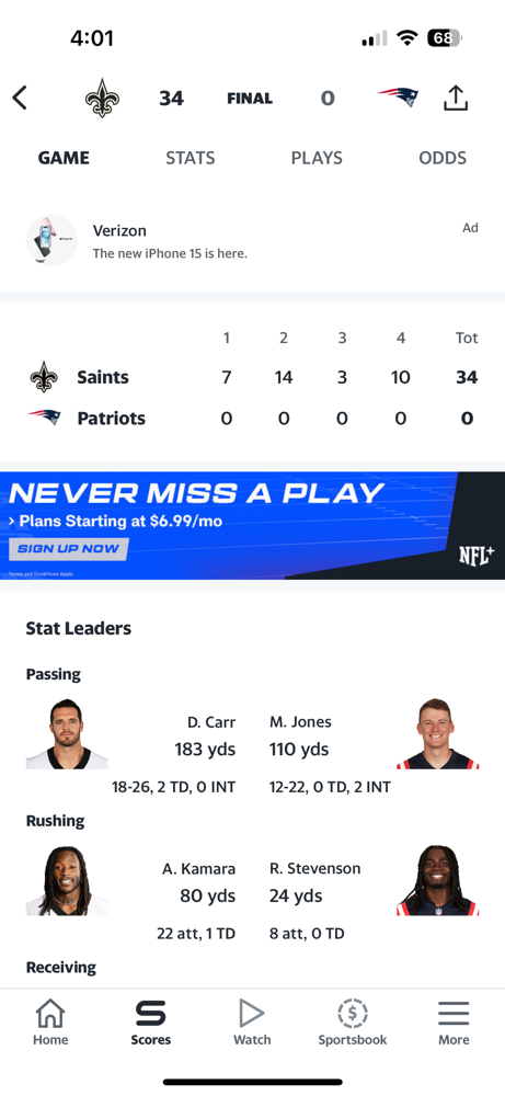 The Patriots get Embarrassed again, this time by the Saints in week 5. They lost 34-0.