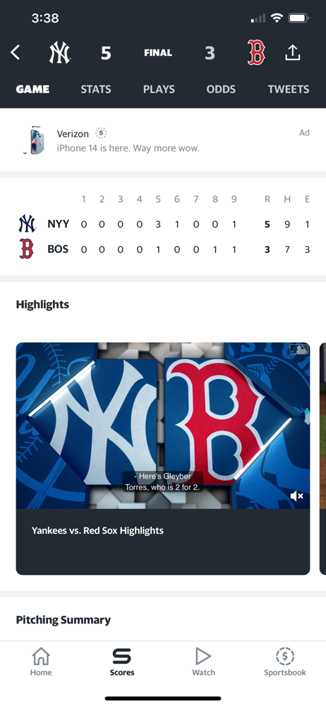 Yankees take game 2, 5-3 to sweep the Red Sox’s!