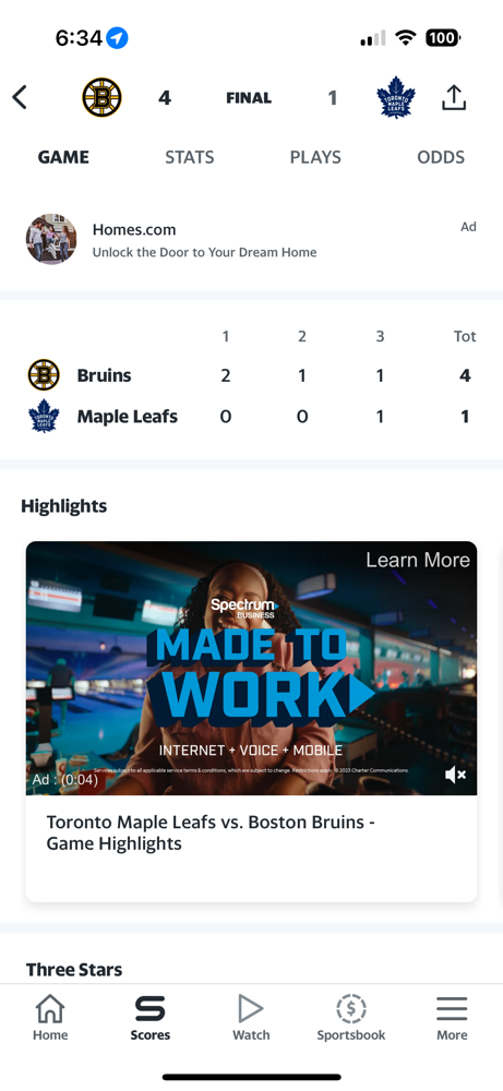 The Bruins easily handle the Maple Leafs, winning 4-1!