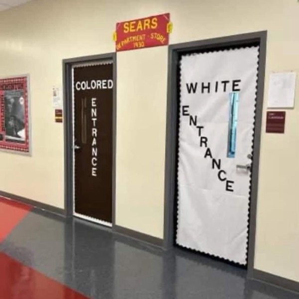 Teacher re-creates "Colored Only, White Only" display at school for black history month