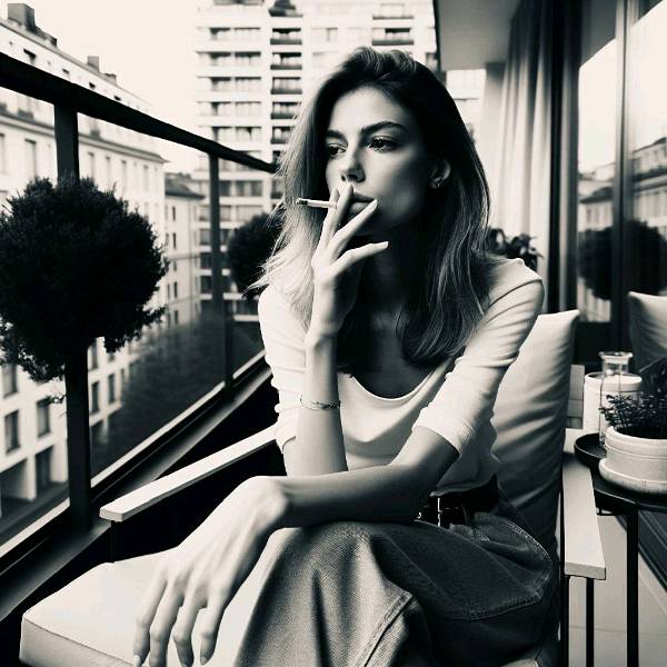 Она сидела на балконе и курила.