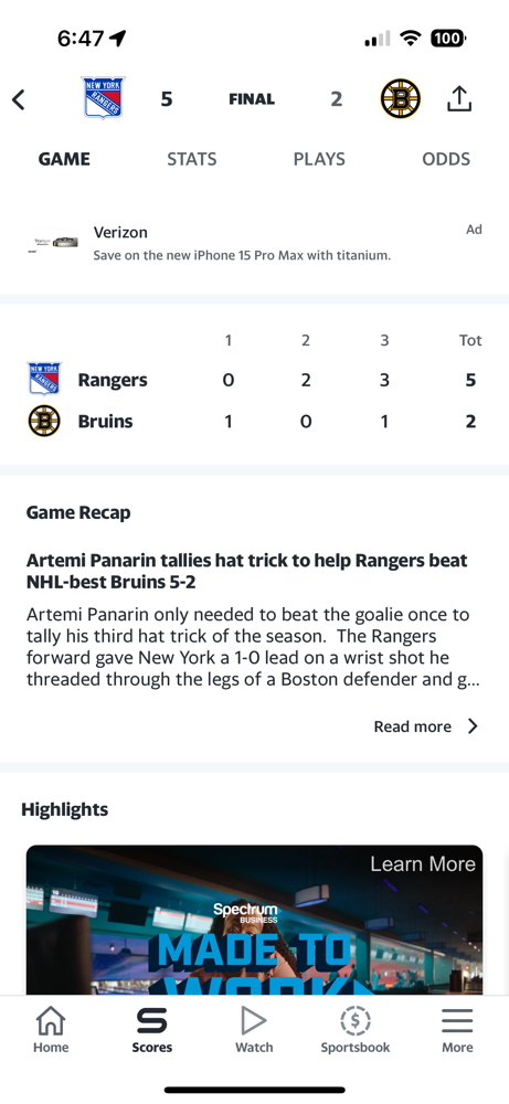 The Bruins struggle in this one, losing to the Rangers 5-2.