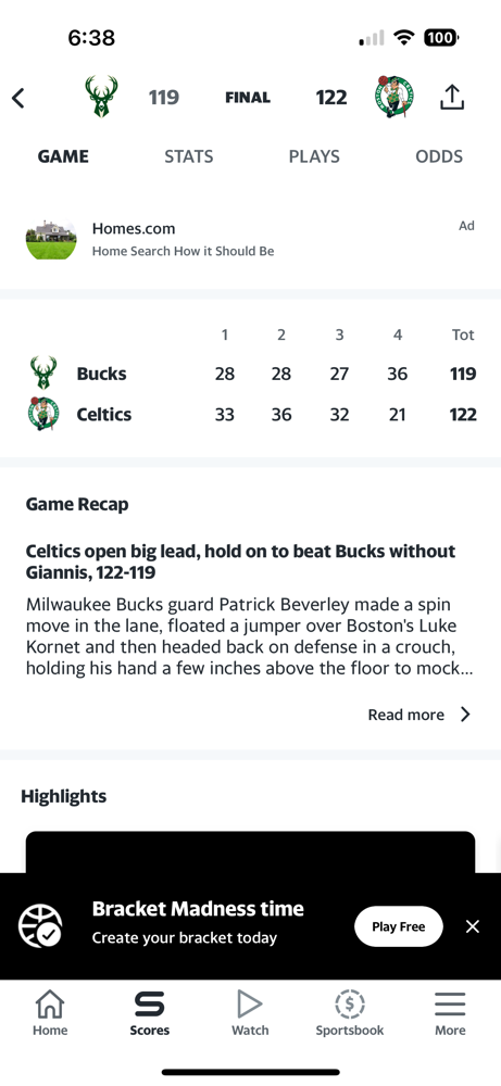Two powerhouses in the NBA, the Celtics and Bucks go head to head! The Celtics come out on top 122-119!