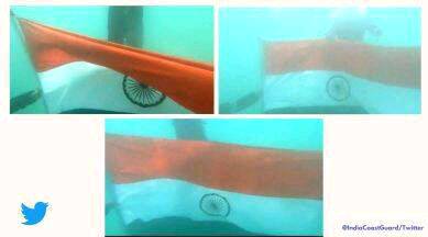 INDIAN FLAG HOISTED UNDERWATER