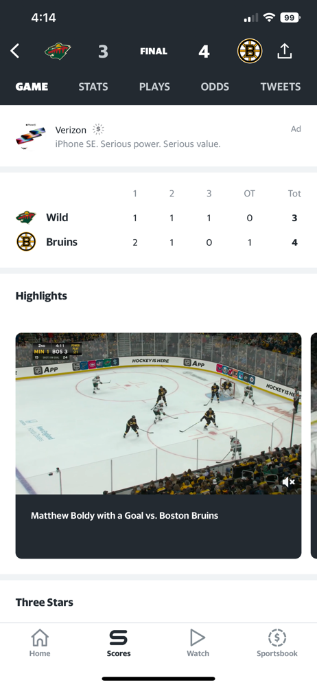 The Bruins beat the Wild, 4-3 in overtime.