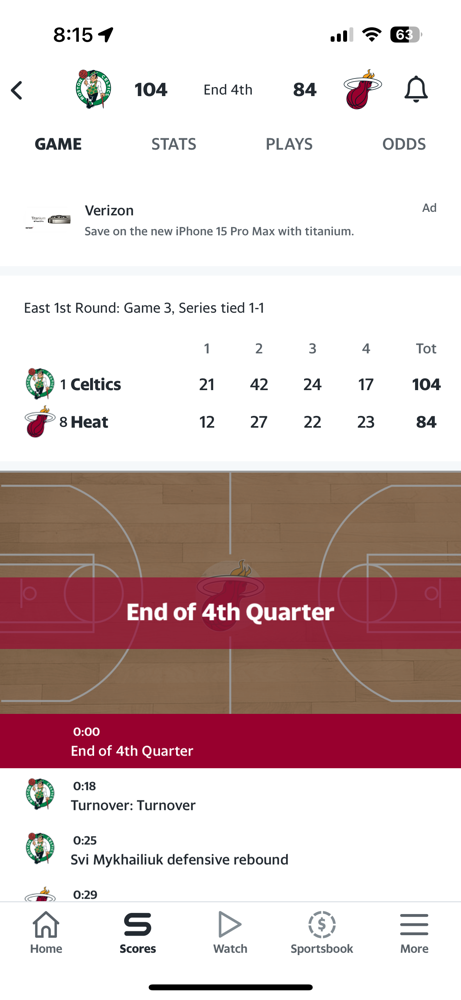 The Celtics right their wrong, beating the Heat in game 3 of the playoffs, 104-84!