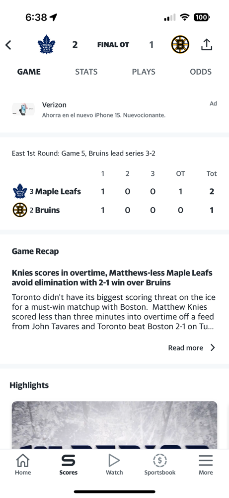 The Bruins fail to finish off the Leafs in game 5 of the playoffs, they lose 2-1 in OT.