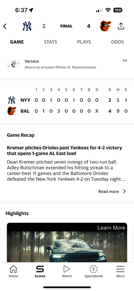 The Yankees can’t keep up with the Orioles in game 2 losing 4-2.