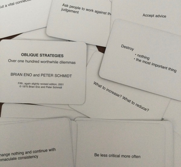 Oblique Strategies: challenges to carve new paths out of creative blocks
