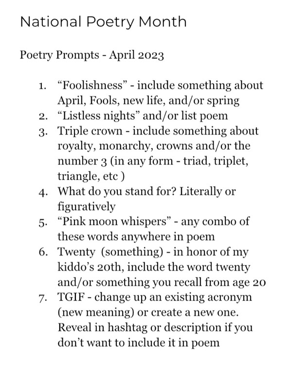 Need some inspiration for your poetry? Providing some prompts to peruse 💫
