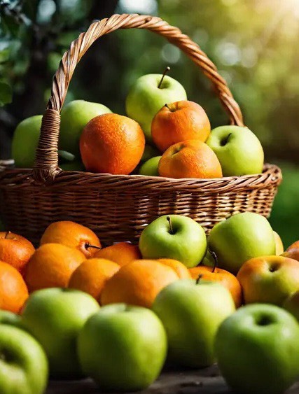 An orange in the basket of apples