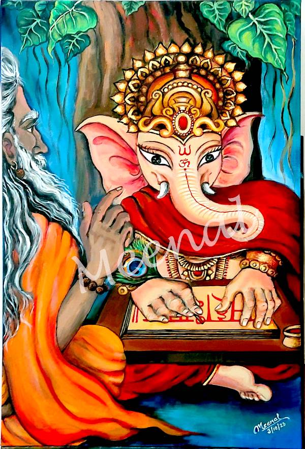 Painting of Lord Ganesha and Sage Vyasa