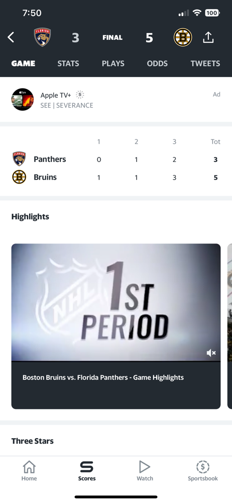 Bruins beat Panthers 5-3!