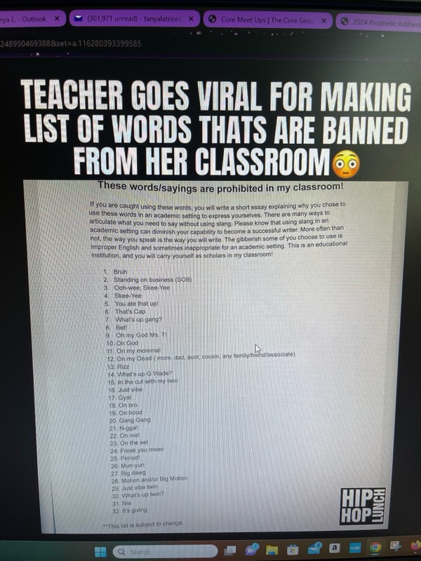 Teacher Goes Viral For Making List Of Words Banned From Her Classroom