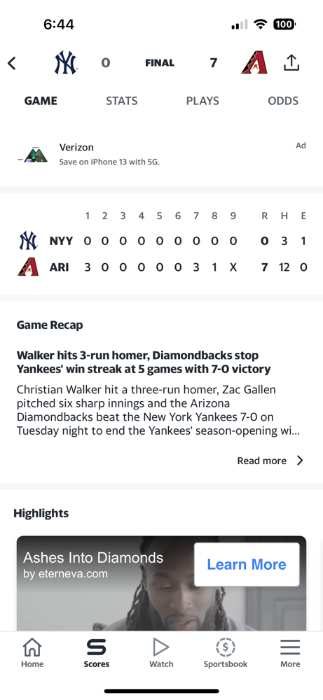 The Yankee win train is Abruptly hulted, as the Diamondbacks beat them 7-0 in game 2.