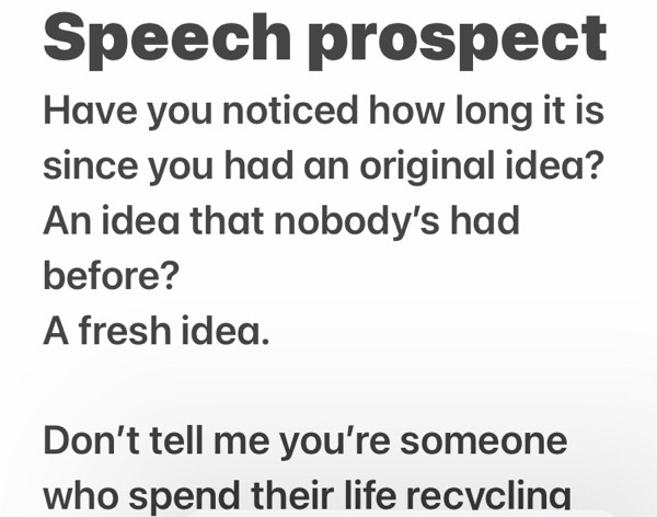 A Fresh Idea - what do you think of this prepared speech?