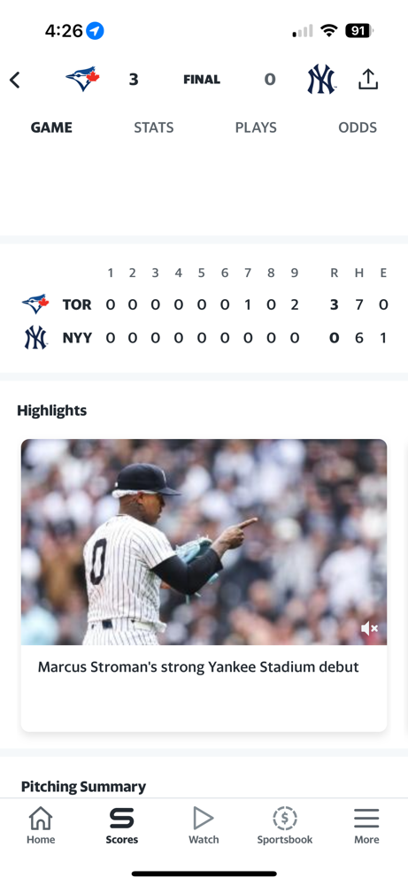 The Yankees struggle against the Blue Jays in game 1, being shutout 3-0.