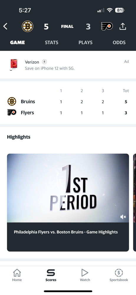 The Bruins beat out Flyers 5-3!