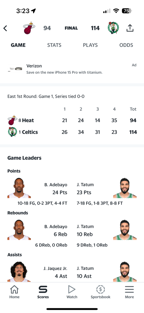 The Celtics dispose of Heat in game 1 of the playoffs, 114-94!