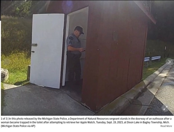 Woman Climbs Into Outhouse Toliet Gets Stuck