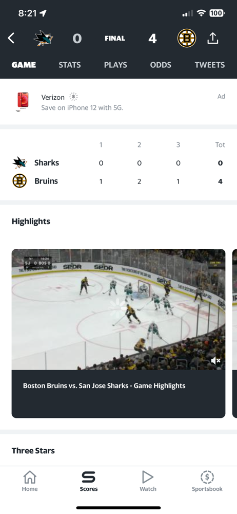 The Bruins blank the Sharks 4-0!!