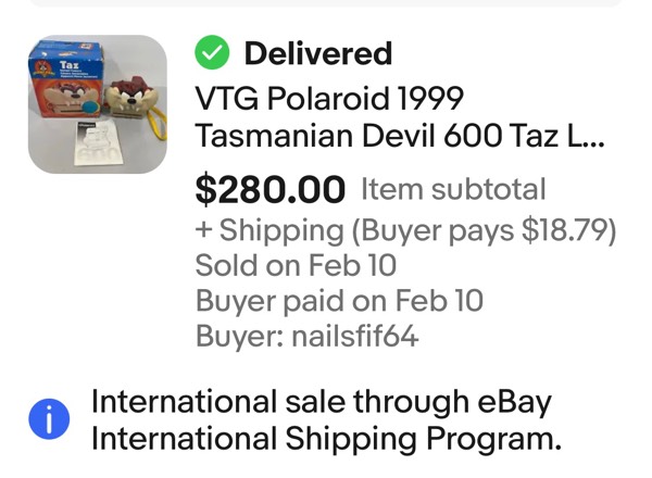 Vendí en eBay Cámara Polaroid Coleccionable del 1999